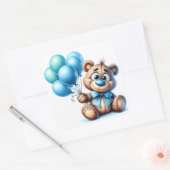 Teddy Bear with Blue Balloons Baby Shower スクエアシール (封筒)