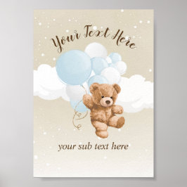 Teddy Bear with Blue Balloons Table Sign ポスター