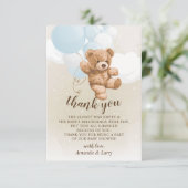 Teddy Bear with Blue Balloons Thank You Card 招待状 (スタンド正面)