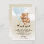 Teddy Bear with Blue Balloons Thank You Card 招待状 (正面/裏面)