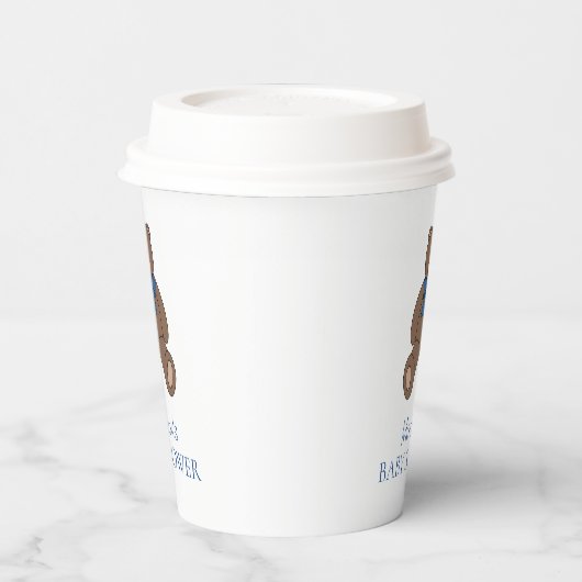 Teddy Bear with Blue Bow and Name Baby Shower 紙コップ (左)