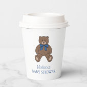 Teddy Bear with Blue Bow and Name Baby Shower 紙コップ (裏面)