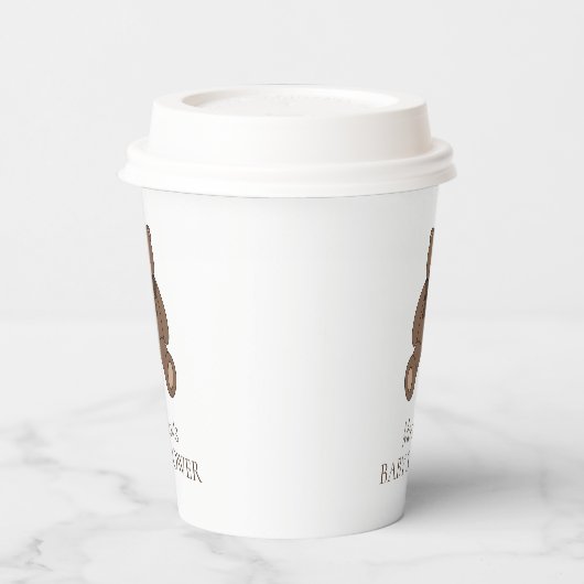 Teddy Bear with Bow Name Brown Baby Shower 紙コップ (左)