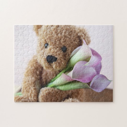 Teddy bear with calla lilies ジグソーパズル (横)