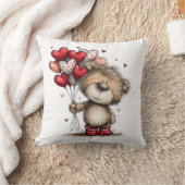 Teddy Bear With Heart Balloons & LOVE Pattern クッション (ブランケット)