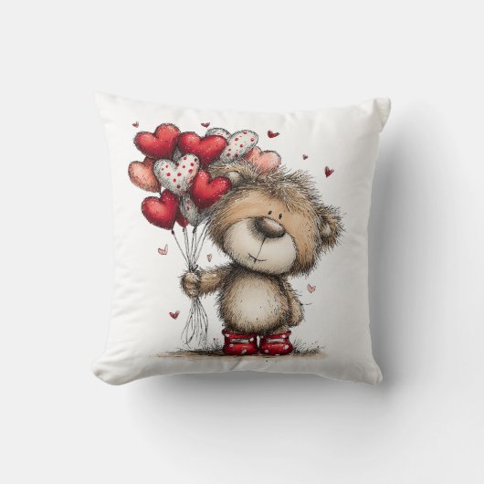 Teddy Bear With Heart Balloons & LOVE Pattern クッション (正面)