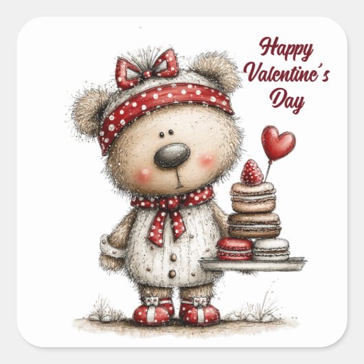 Teddy Bear with Heart Desserts Envelope Seals スクエアシール (正面)