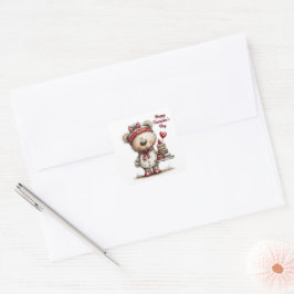 Teddy Bear with Heart Desserts Envelope Seals スクエアシール