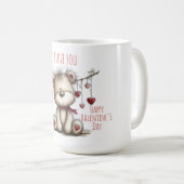 Teddy Bear with Heart Scarf and Hanging Hearts コーヒーマグカップ (正面右)