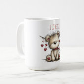 Teddy Bear with Heart Scarf and Hanging Hearts コーヒーマグカップ (正面左)