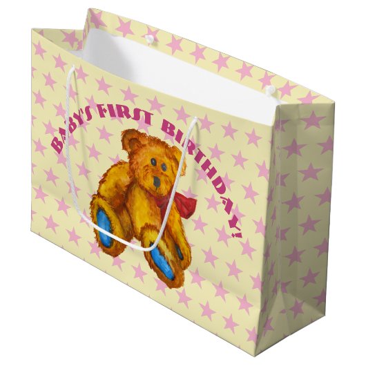 Teddy Bear With Pink Stars ラージペーパーバッグ (正面アングル)