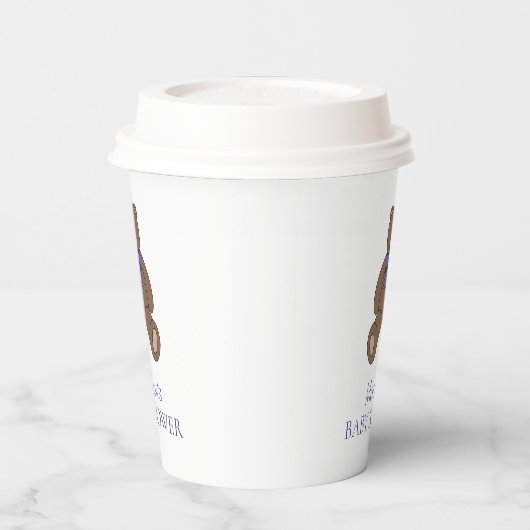 Teddy Bear with Purple Bow and Name Baby Shower 紙コップ (左)