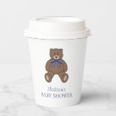 Teddy Bear with Purple Bow and Name Baby Shower 紙コップ (正面)