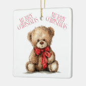 Teddy Bear with Red Bow | Merry Christmas Ornament セラミックオーナメント (左)