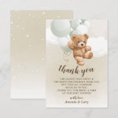 Teddy Bear with Sage Balloonsサンキューカード サンキューカード (正面/裏面)
