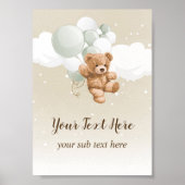 Teddy Bear with Sage Balloons Table Sign ポスター (正面)