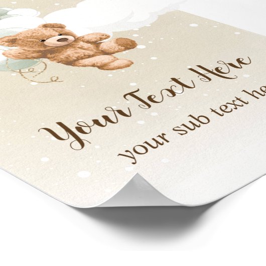 Teddy Bear with Sage Balloons Table Sign ポスター (角)