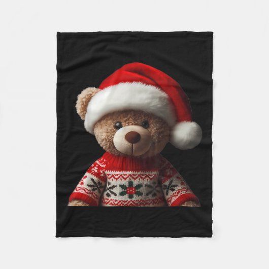 Teddy Bear With Santa Hat Christmas Xmas Lover Kid フリースブランケット (正面)