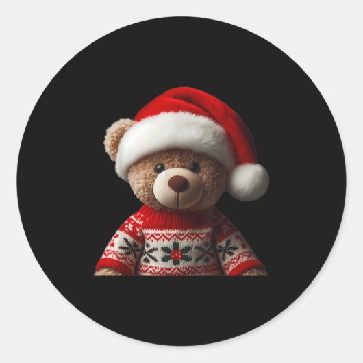 Teddy Bear With Santa Hat Christmas Xmas Lover Kid ラウンドシール (正面)