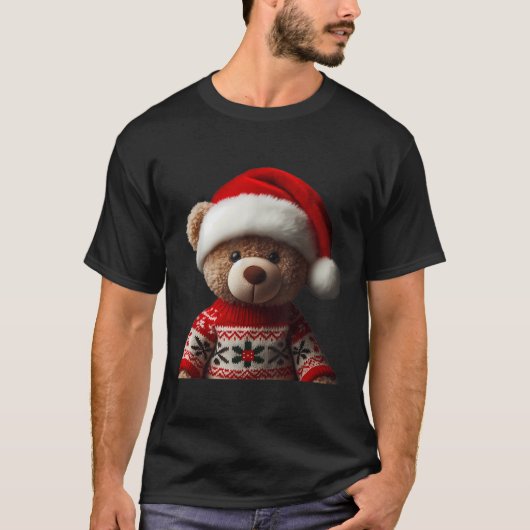 Teddy Bear With Santa Hat Christmas Xmas Lover Kid Tシャツ (正面)