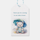 Teddy Bear With Umbrella Boy Baby Shower Thank You ギフトタグ (裏面)