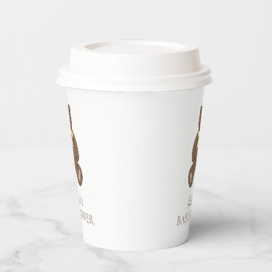 Teddy Bear with Yellow Bow and Name Baby Shower 紙コップ (左)