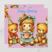 TEDDY BEARS誕生日カード～幼児～ピンク～ (正面/裏面)