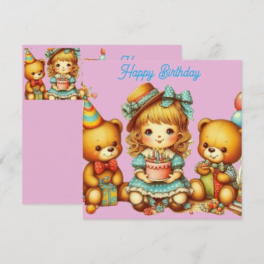 TEDDY BEARS誕生日カード~幼児~ピンク~ (正面/裏面)