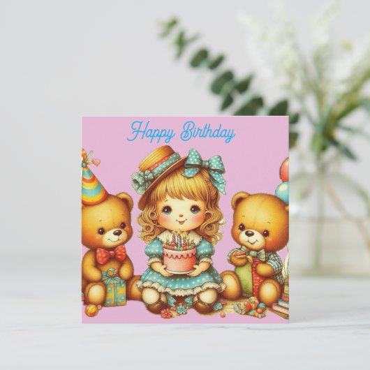 TEDDY BEARS誕生日カード~幼児~ピンク~ (スタンド正面)