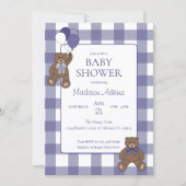 Teddy Bears Baby Girl Purple and White Baby Shower 招待状 (正面)