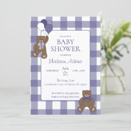 Teddy Bears Baby Girl Purple and White Baby Shower 招待状