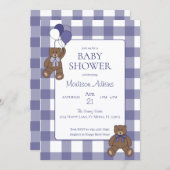 Teddy Bears Baby Girl Purple and White Baby Shower 招待状 (正面/裏面)