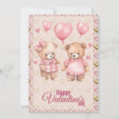 Teddy Bears Balloons Happy Valentines Day シーズンカード (正面)