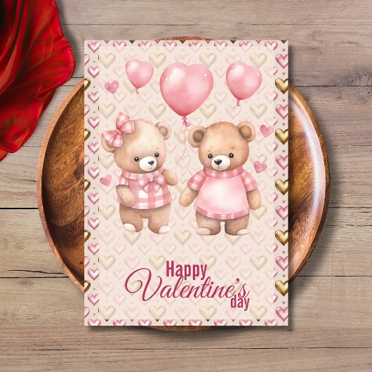 Teddy Bears Balloons Happy Valentines Day シーズンカード