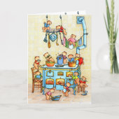 Teddy Bears Cooking in Kitchen Childrens Card カード (正面)