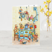 Teddy Bears Cooking in Kitchen Childrens Card カード (黄色い花)