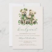 Teddy Bears Green Ivy Twins QRコードベビーシャワー 招待状 (正面)