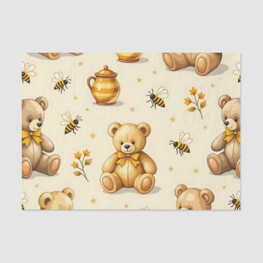 Teddy Bears Honey Bees Nursery Pattern 薄葉紙 (正面)
