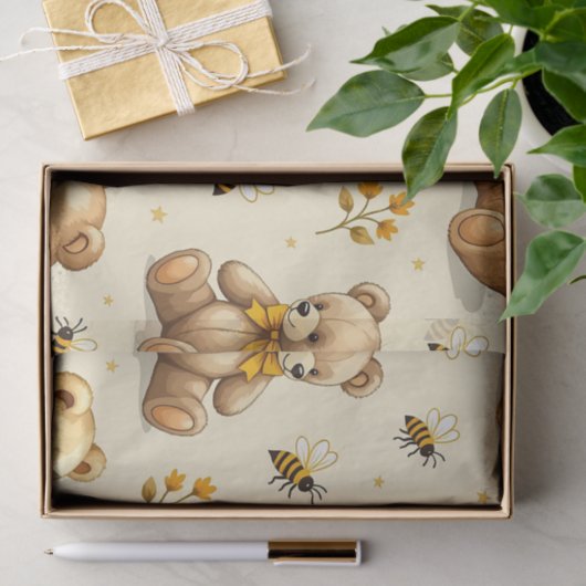 Teddy Bears Honey Bees Nursery Pattern 薄葉紙 (ギフト)