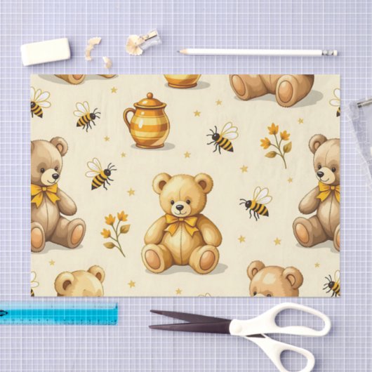 Teddy Bears Honey Bees Nursery Pattern 薄葉紙 (クラフト)
