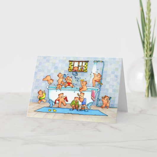 Teddy Bears in Bath Tub Childrens Greeting Card カード (正面)