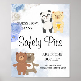Teddy Bears Safety Pinsベビーシャワーサインの数 ポスター