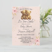 Teddy Bears Twin Girls Baby Shower Invitation 招待状 (スタンド正面)