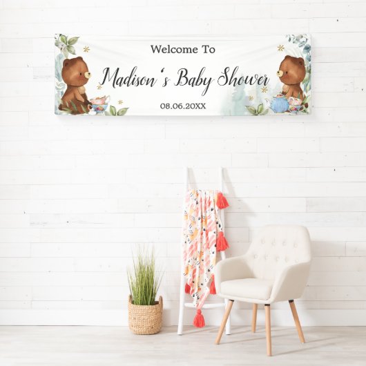 Teddy Bears Twins Baby Shower Backdrop Welcome 横断幕 (インサイチュ)