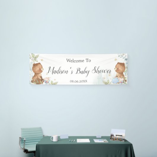 Teddy Bears Twins Baby Shower Backdrop Welcome 横断幕 (トレードショー)