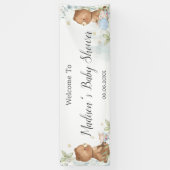 Teddy Bears Twins Baby Shower Backdrop Welcome 横断幕 (縦)