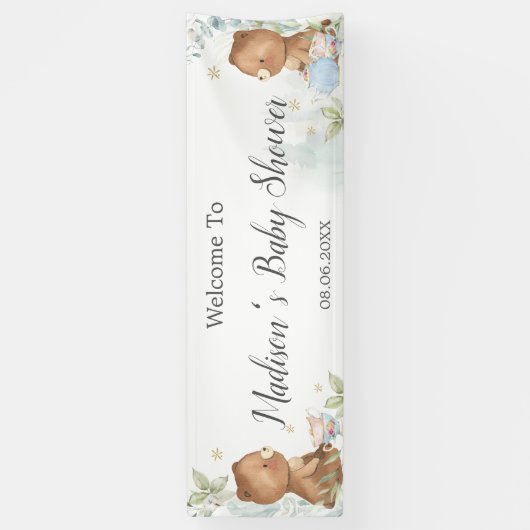 Teddy Bears Twins Baby Shower Backdrop Welcome 横断幕 (縦)