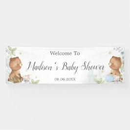 Teddy Bears Twins Baby Shower Backdrop Welcome 横断幕