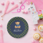 Teddy Beary Checkboard Retro Baby Shower ペーパープレート (パーティー)