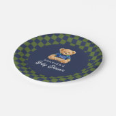 Teddy Beary Checkboard Retro Baby Shower ペーパープレート (アングル)